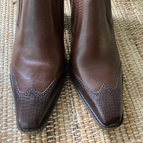 Artivo Leather Croc Brown Slip on Boot Shoe Western Cowboy Style  9.5M - Picture 11 of 11
